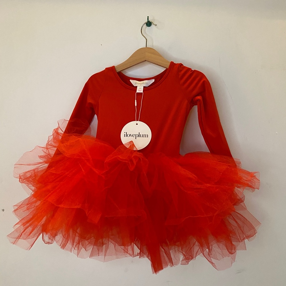 Long Sleeve Tutu Dress - Red
